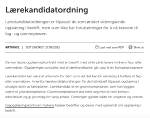 Skjermbilde Lærekandidatordningen